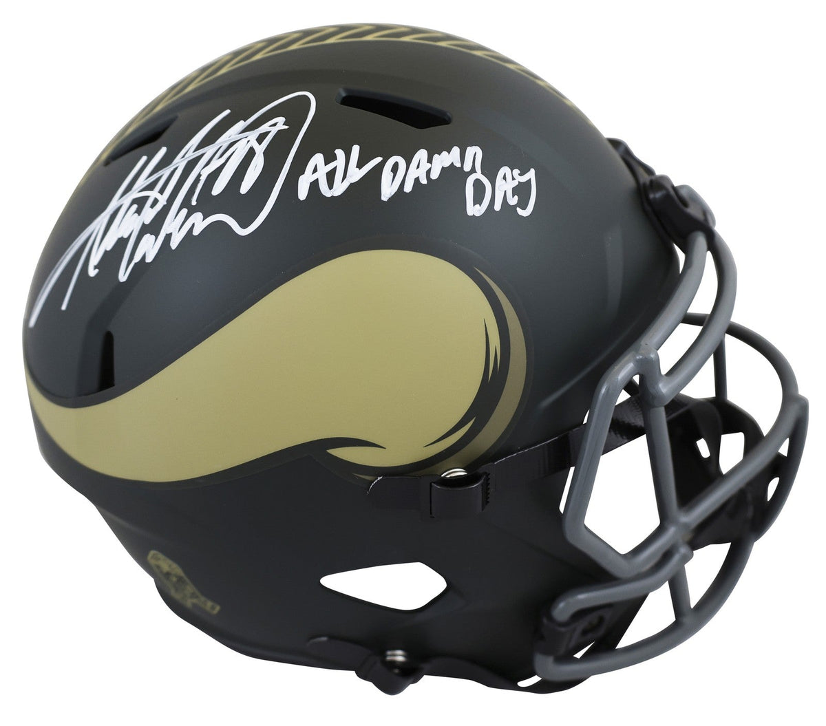 Vikings Adrian Peterson "All Damn Day" Signed STS IV F/S Speed Rep Helmet BAS W