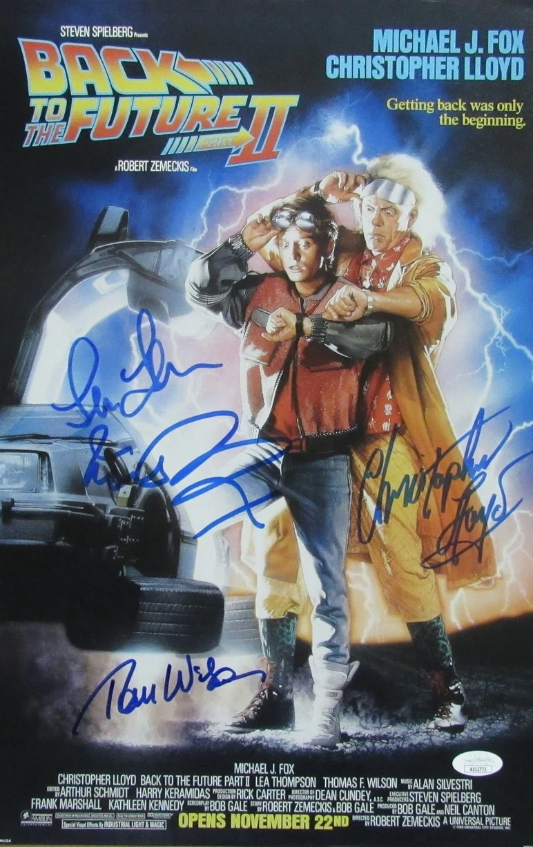 Michael J Fox/Lloyd/Thompson/Wilson (4)Signed 11x17 Photo Back to Future JSA