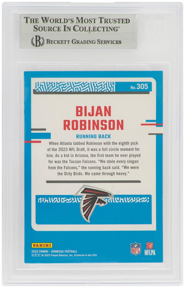 Bijan Robinson Signed Falcons 2023 Donruss Rated RC Card #305 (Beckett Slabbed)