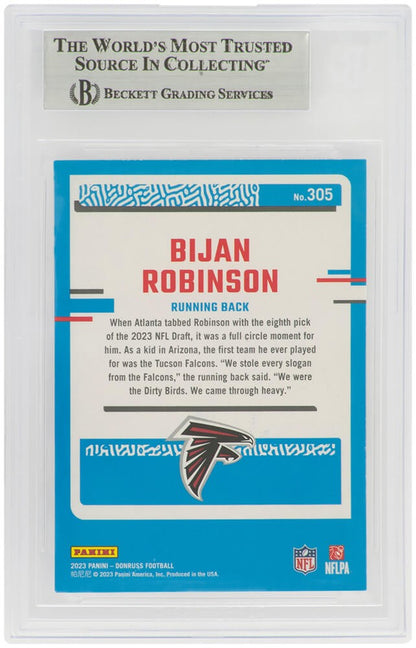Bijan Robinson Signed Falcons 2023 Donruss Rated RC Card #305 (Beckett Slabbed)