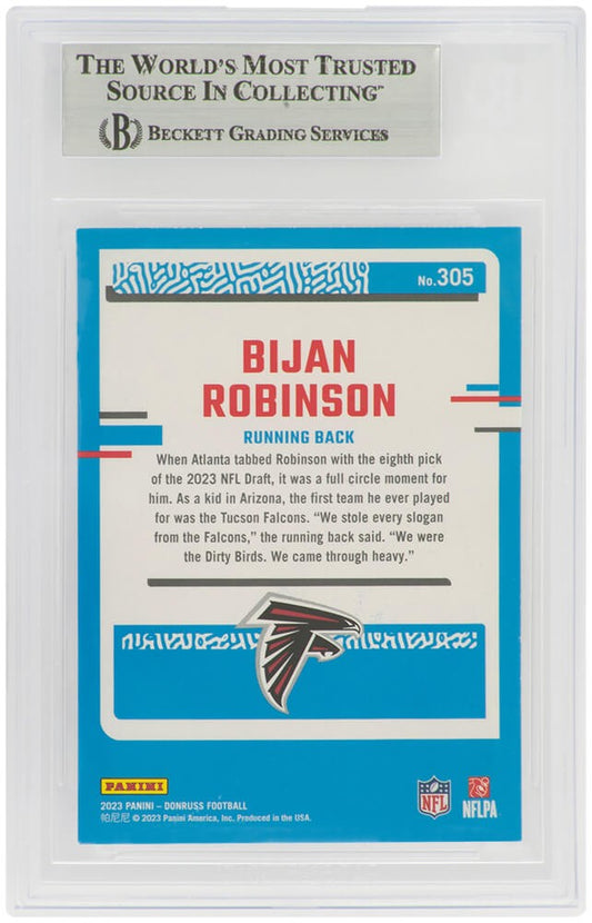 Bijan Robinson Signed Falcons 2023 Donruss Rated RC Card #305 (Beckett Slabbed)