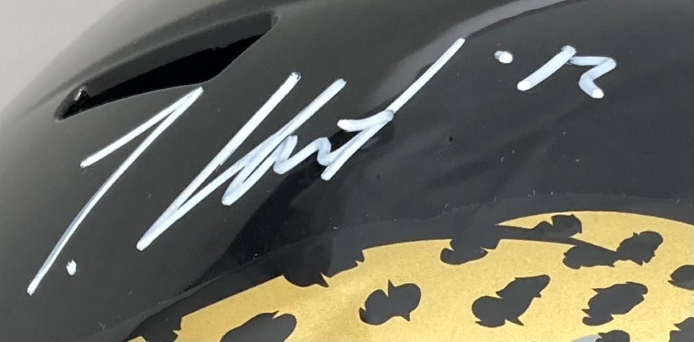 Travis Hunter Signed Jacksonville Jaguars Full Size Speed Replica Helmet BAS