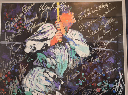 Framed Leroy Neiman Babe Ruth 11x14 Litho w/ Over 30 HOF Signatures JSA LOA