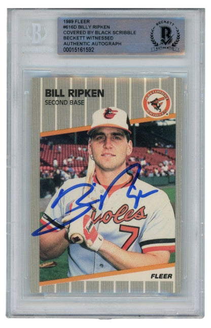Billy Ripken Autographed 1989 Fleer 616 Scribble Card Slab Beckett 52676