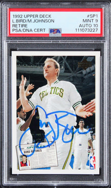 Larry Bird & Magic Johnson Signed 1992 UD #SP1 Card Mint 9! Auto 10! PSA Slabbed