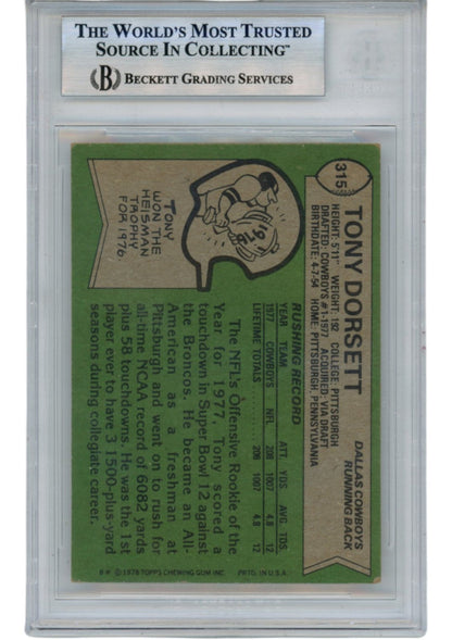 Tony Dorsett Autographed 78 Topps #315 ROY HOF Slab Trading Card Beckett 52705