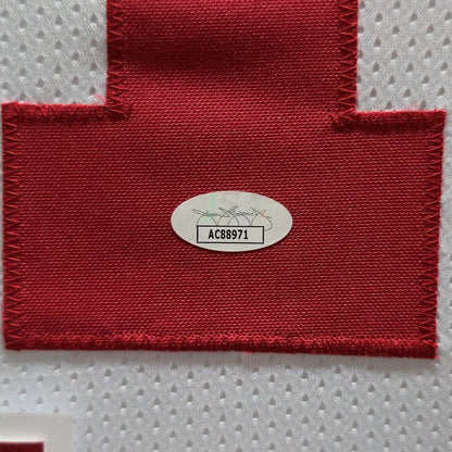 SUEDE FRAMED SAN FRANCISCO 49ERS JOE MONTANA AUTOGRAPHED SIGNED JERSEY JSA COA