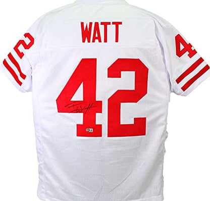 T.J. Watt Autographed White College Style Jersey- Beckett W Hologram *Black