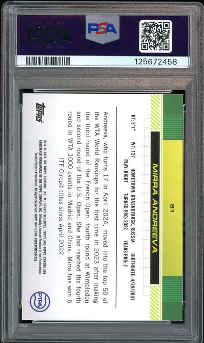 2024 Topps Chrome Tennis Rose Gold /20 Mirra Andreeva Rookie PSA 9 MINT