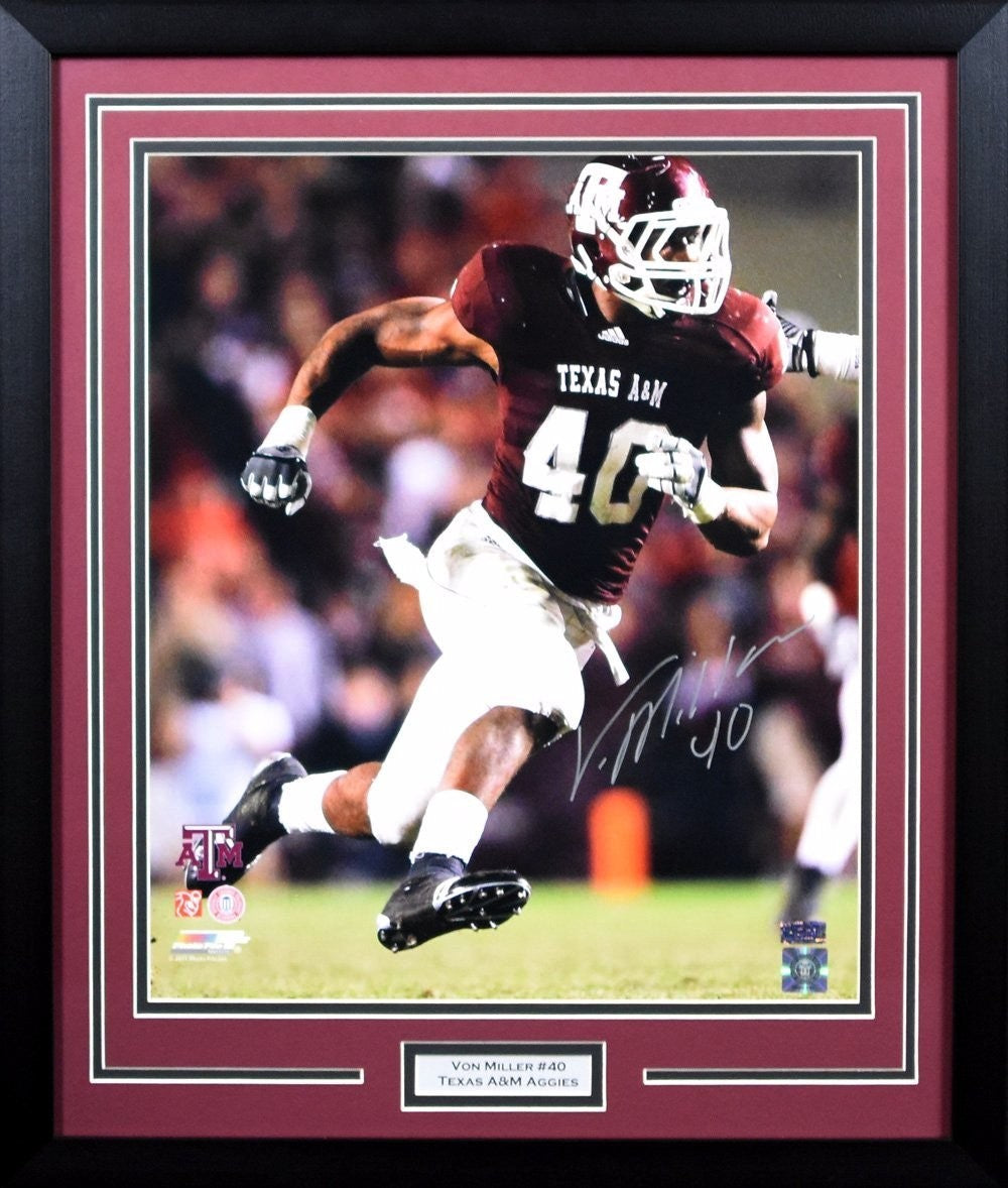 VON MILLER AUTOGRAPHED TEXAS A&M AGGIES 16x20 FRAMED PHOTO COA