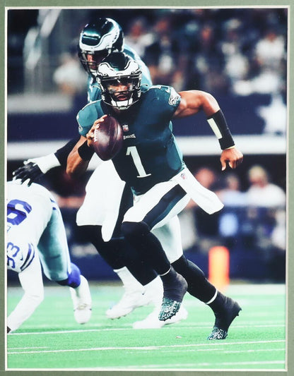 Jalen Hurts Signed Philadelphia Eagles 35 x 43 Framed Jersey (JSA QR Code ) Q.B