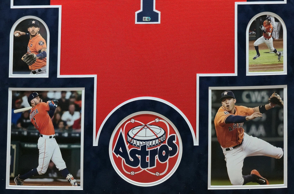 SUEDE FRAMED HOUSTON ASTROS CARLOS CORREA AUTOGRAPHED SIGNED JERSEY MLB HOLO