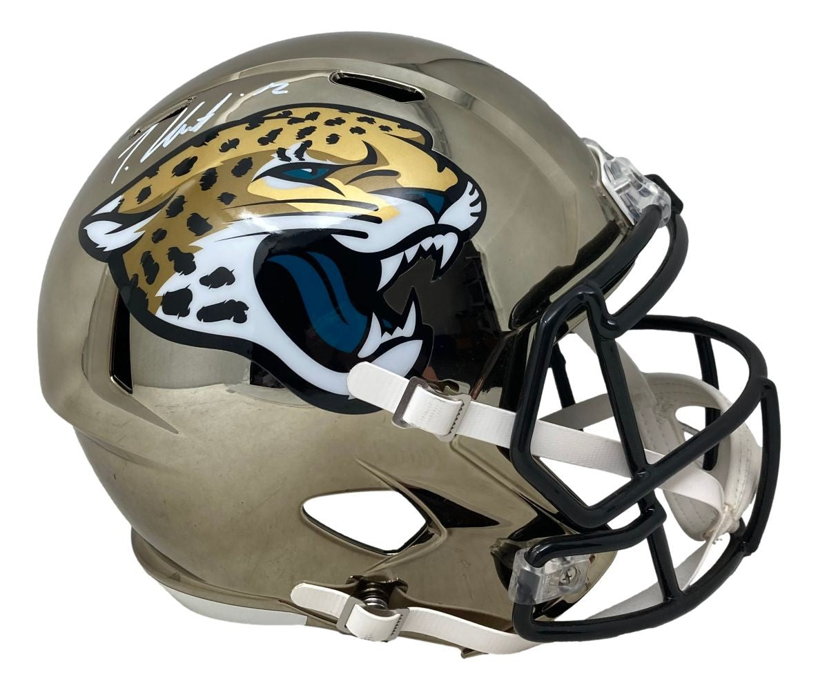 Travis Hunter Signed Jacksonville Jaguars FS Chrome Speed Replica Helmet BAS