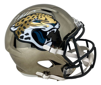 Travis Hunter Signed Jacksonville Jaguars FS Chrome Speed Replica Helmet BAS