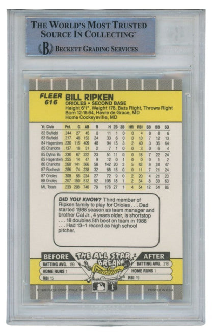 Billy Ripken Autographed 1989 Fleer 616 Scribble Card Slab Beckett 52676