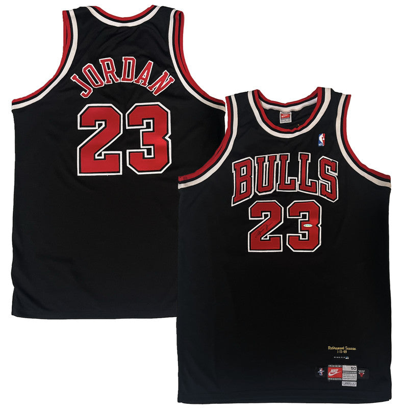 Michael Jordan Autographed Chicago Bulls Retirement Ed. Black Nike Jersey UDA