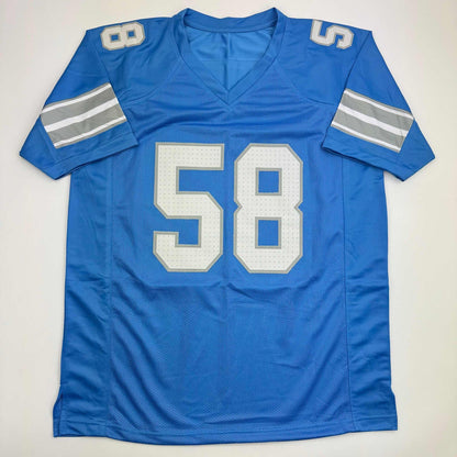 Autographed/Signed Penei Sewell Detroit Blue Current Jersey Beckett BAS COA