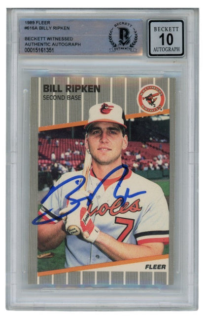 Billy Ripken Autographed 1989 Fleer #616 Error Card 10 Grade Beckett 52550