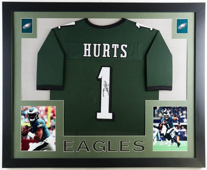 Jalen Hurts Signed Philadelphia Eagles 35 x 43 Framed Jersey (JSA QR Code ) Q.B