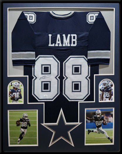 FRAMED DALLAS COWBOYS CEEDEE LAMB AUTOGRAPHED SIGNED JERSEY JSA COA