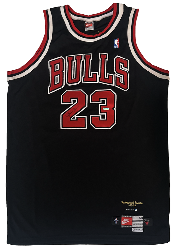 Michael Jordan Autographed Chicago Bulls Retirement Ed. Black Nike Jersey UDA