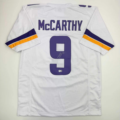 Autographed/Signed J.J. JJ McCarthy Minnesota White Jersey Beckett BAS COA
