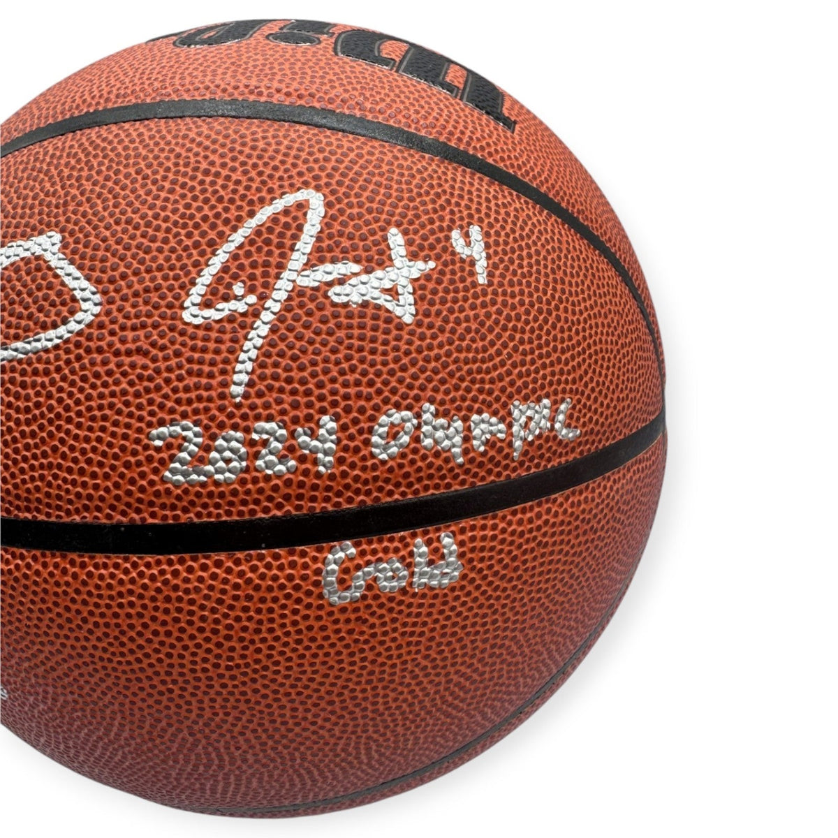Jayson Tatum, White & Holiday Autographed Basketball 2024 Olympic Gold Inscribed