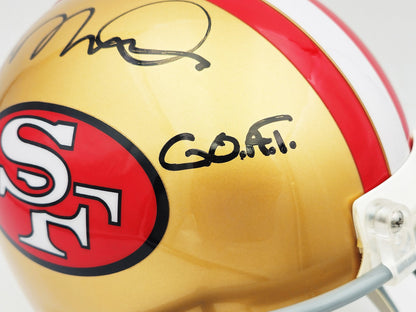 Joe Montana Auto 49ers Gold Full Size Speed Authentic Helmet "G.O.A.T." Beckett
