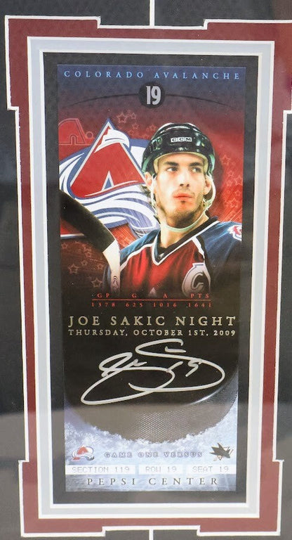 Joe Sakic Night Autographed Ticket Display with Photo & Engraved Plaque - JSA Ce